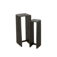 SIDETABLE BLACK RECYCLE TEAK SET OF 2 - CAFE, SIDE TABLES